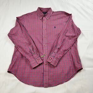 Polo Ralph Lauren Men’s Pink Blue Plaid Button Down Shirt Size L Logo
